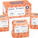 Pura Hypoallergenic Diapers, Size 2 (7-13 lbs) Totally Chlorine Free, Wetness Indicator, Suitable for Sensitive Skin, Soft Organic Cotton, Overnight, 3 Packs of 29 (87 Baby Diapers)