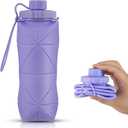 Silicone Collapsible Water Bottles,Lightweight Reusable Leakproof For Traveling Camping Hiking Cycling Sports Outdoor,Foldable Portable Travel Water Bottle 600ML Purple 1Pack.