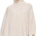 PULI Women Luxury Turtleneck Sweater Poncho Fashion Thick Cable Knit Cape Wrap Pullover Chunky Warm Shawl for Fall Winter