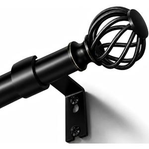 Curtain Rods for Windows 48-90 Inch(4-7.5Ft), Matte Black Decorative Curtain Rod Adjustable, Heavy Duty 1 Inch Drapery Rod for Living Room Bedroom Kitchen