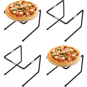 4 Pcs Black Metal Pizza Stands Pizza Rack Serving Tray Holder Pizza-Pan Stands Food Platter Tray and Display Rack For Serving, Restaurant, Catering, 9 "L8 "W  6.5 "H