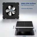 30W Solar Attic Vent Fan 2000CFM High Airflow Brushless DC Motor 60,000Hrs Lifespan with 12inch Blade Alloy Fan, Weatherproof Roof Vent for Home, Garage, Greenhouse, No Remote