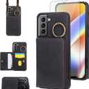 Compatible with Samsung Galaxy S22 5G Wallet Case and Screen Protector Crossbody Shoulder Strap Ring Buckle Stand Card Holder Magnetic Car Mount Phone Cover for S 22 22S 4G G5 6.1 inch Women Men Black