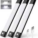 EZVALO Under Cabinet Lighting, Wireless Closet Lights, 50 LED Rechargeable Motion Sensor Light, Dimmable, 3 Color Temperatures, 11.8 in Counter Lights for Kitchen, Pantry, Wardrobe (3 Pcs, Black)