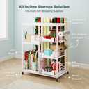 LUCKUP Rolling Wrapping Paper Organizer Cart Gift Wrap Storage with Wheels, 20 Roll Holders, 3 Drawers & Ribbon Dispenser, Craft Organizer for Christmas, Birthdays, White
