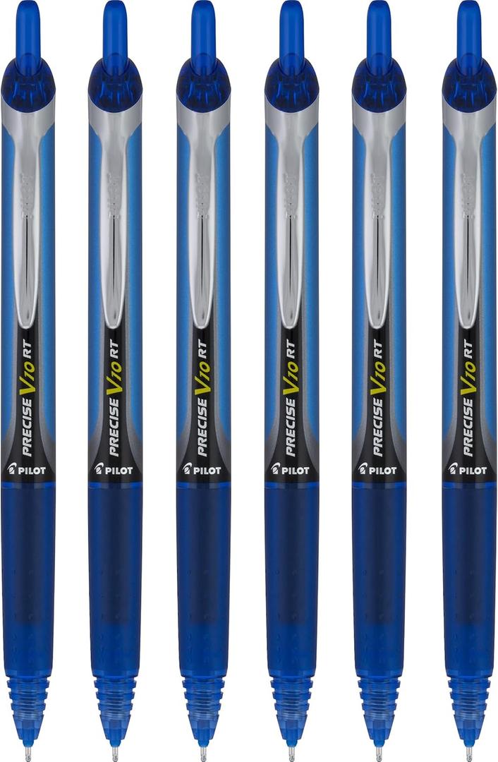 Pilot Precise V10 RT Retractable Liquid Ink Rollerball Pens, Bold Point, 1.0mm, Blue Ink, 6 Count