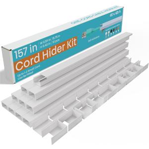 EVZA 157in Cord Hider for 1-2 Wire, Self Adhesive One-Cord Channel Cable Concealer, Paintable Cable Covers for TV Cords on Wall, Cable Raceway Kit for Extension Cord, Ethernet Cables, Speaker Wires