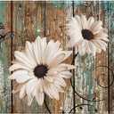 Rustic Daisy Bath Rug White Sunflowers on Vintage Wood Board Bathroom Mats Country Style Antique Wooden Flower Non-Slip Bathroom Rugs 32"x20" for Shower Room Bathtub Kitchen Sink