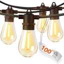 addlon 100FT LED Outdoor String Lights with Edison Shatterproof Bulbs, Heavy-Duty and Weatherproof Strand, Commercial Grade Patio Lights, Decorative for Garden or Patio, Black