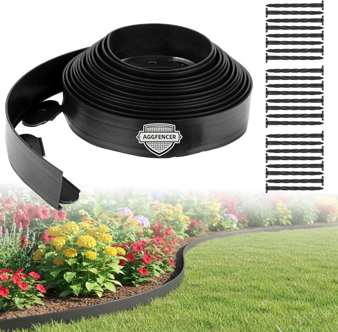 1.5 in x 33 Ft Garden Landscape Edging, No Dig Garden Edging Border Kit with 61 Pcs Spikes for Flower Bed Lawn Yard Grass Black