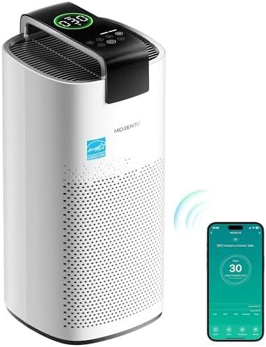 MORENTO Air Purifiers for Home Large Room Up to 2050 Ft² with PM 2.5 Air Quality Sensor, Smart WiFi and Sleep Mode, Hepa Filters Filter Airborne Particles, Handheld Home Air Purifier - White