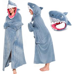 Shark Wearable Blanket Hoodie for Women and Kids, With Premium Soft Cozy Flannel, Detachable Head, Funny & Versatile Throw Wrap With Easy Movement, Shark Gifts for Adults,Oversized