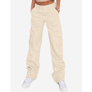 Lepunuo Womens High Wide Leg Stretchy Straight Pants Trousers with Pockets, Size L