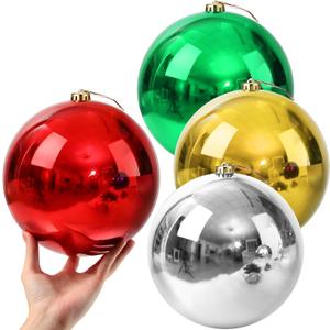 Zubebe 4 Pcs Extra Large Christmas Ball Ornaments 8'' (200 Mm) Giant Oversized Commercial Grade Plastic Balls Xmas Hanging for Outdoor Indoor Holiday Decor(Red, Green, Silver, Gold)
