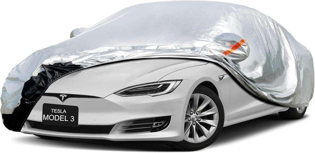 Car Cover Custom Fit Tesla Model 3 (2017-2025) Waterproof for Automobiles, Oxford Sun Rain Dust Snow Protection (Ships from US Warehouse, Delivery 3-8 Days) (Single Layer-Oxford)
