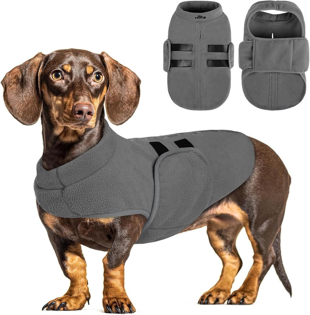 Queenmore Small Dog Sweaters, Soft Fleece Vest Pullover Dog Jacket with Leash Hole, Warm Winter Dogs Clothes Cold Weather Doggy Dachshund Sweater for Small Dogs Cats Boy or Girl (Grey, XS)
