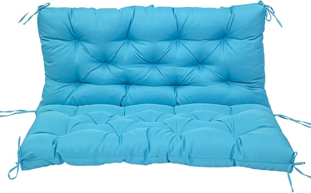 Extra Thick 4" Waterproof Swing Cushions 3 Seater Replacement Outdoor Porch Swing Cushions with Backrest and Ties, Cushions for Patio Garden Backyard Long Bench Furniture peacock blue 120*100*10cm