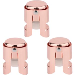 3pcs Champagne Stoppers, Stainless Steel & Silicone Bottle Cork Leak-Proof Keep Bubbles Fresh Champagne Sealers & Wine Savers Reusable Wine Stopper for Cava Prosecco and Sparkling (Rose Gold)
