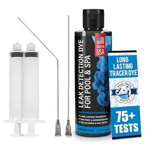  Pool Leak Detection Dye Kit - with 2 Precision Applicators - Made in USA - Superior Long Lasting UV Pool Dye Easily Locates Leaks - for All Pool, Spa, & Hot Tub Types - 8 OZ (Vibrant Blue) : Patio, Lawn & Garden