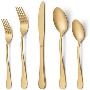 LIANYU 20 Piece Matte Gold Silverware Set, Stainless Steel Gold Flatware Cutlery Set for 4, Fancy Kitchen Utensil Tableware for Home Restaurant Party, Satin Finish, Dishwasher Safe