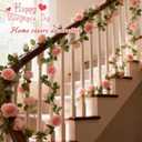 Felice Arts 2 Pack Pink Artificial Flower Garland, Each 6.5FT Fake Rose Vines, Hanging Floral Rose Garland for Wedding Baby Shower Swing Table Home Party Decor