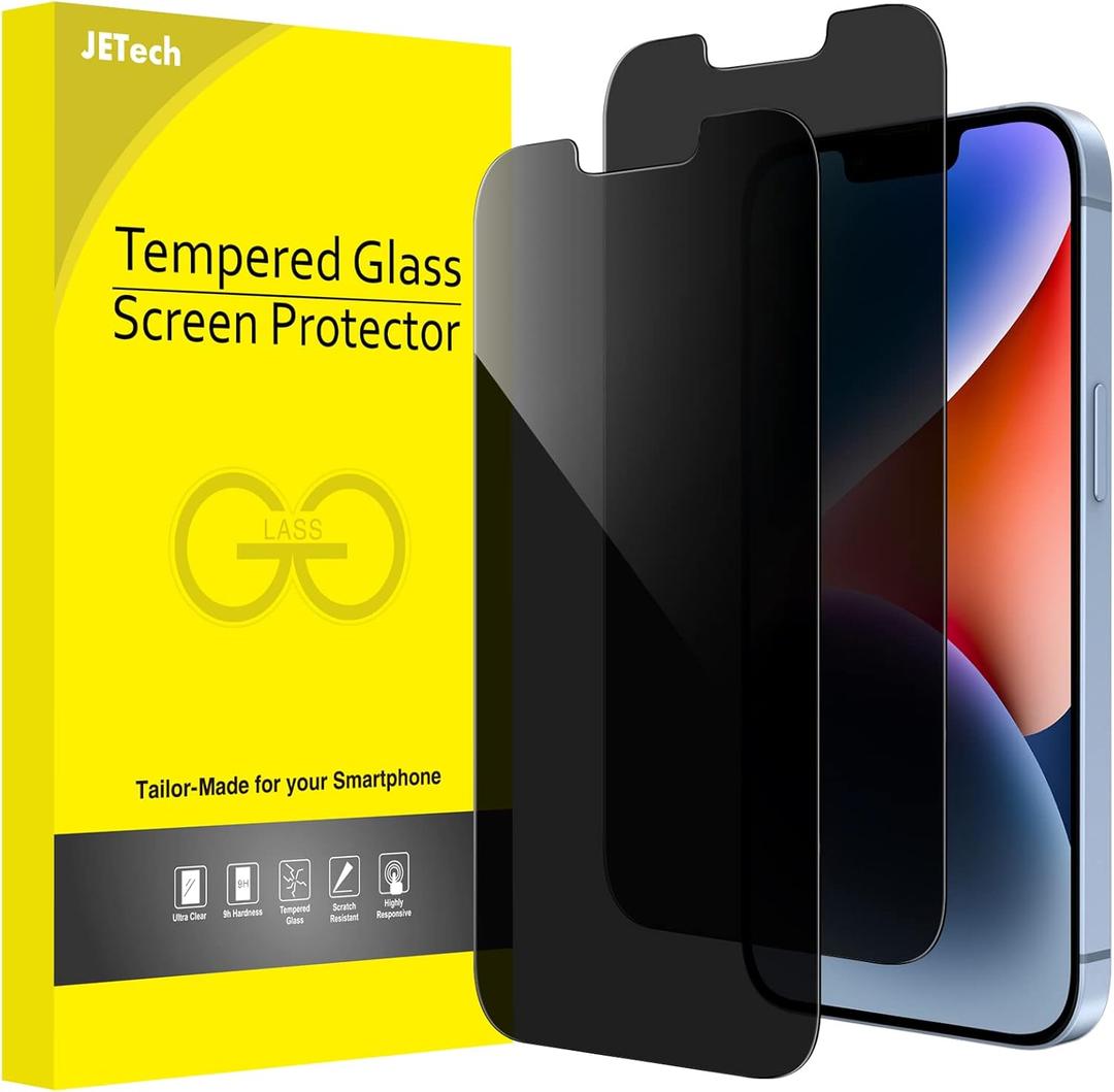 JETech Privacy Screen Protector for iPhone 17e (2026) / iPhone 16e / iPhone 14, Anti Spy Tempered Glass Film, 6.1-Inch Display, 2-Pack