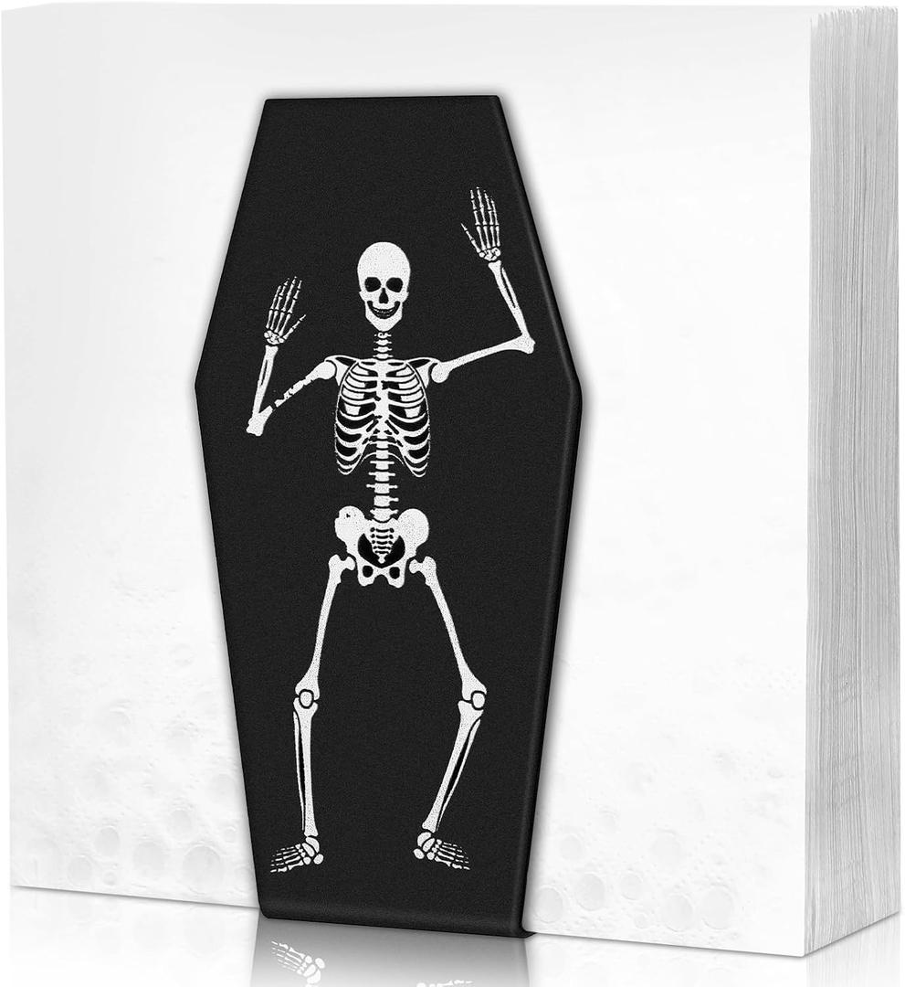 Domensi Halloween Napkin Holder for Table Decor Metal Coffin Paper Towel Holder Gothic Freestanding Tissue Dispenser Black Kitchen Accessories for Countertop Farmhouse Vintage Indoor Gift Decoration