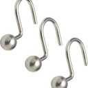 Popular Bath Ball Nickel Metal Shower Curtain Hooks Slips Through Curtain Grommet Easy To Install, Set of 12