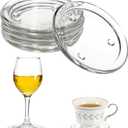 JUXYES Set of 5 Glass Coasters Round Cup Mat, Clear Glass Coasters for Drinks Coffee Tea Wine, Decorative Wine Bottle Coaster Crystal Drink Coaster for Restaurant Kitchen bar Dining Table, 4 Inch