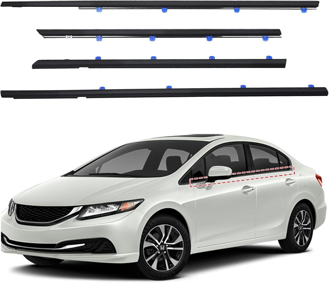 Car Window Weather Stripping Molding Trim Belt,Compatible with Honda Civic 2012-2015 4-Door Sedan,Replace#72450-TR0-A01 72410-TR0-A01 72950-TR0-A01 72910-TR0-A01