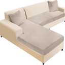 NAISI Sectional Couch Cover 3 Pieces Velvet Separate Couch Cushion Covers L Shape Soft Stretch Sofa Slipcovers with 2pcs Pillowcases for Left/Right Chaise Sectional Couch(2 Seater+1 Chaise,Taupe)