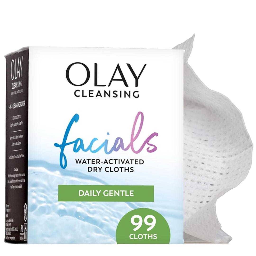 Olay Eye Makeup Remover Wipes, Daily Facials Gentle Face Cleanser for Sensitive Skin, Alcoholand Fragrance Free, Soft Face Wash Towels, Travel Essentials for Women, Dry Cloths, 99 ct (3 X 33ct)
