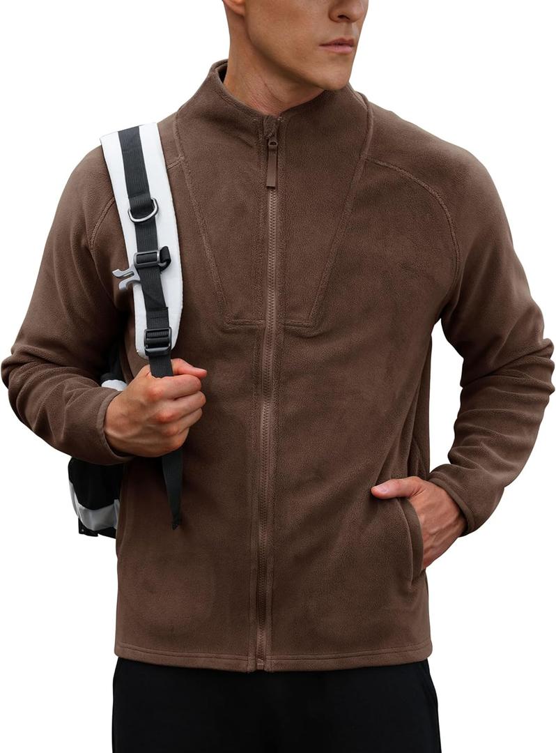 Men's Polar Fleece Jacket Warm Soft Midweight Full Zip Sweatshirt (S-XXL) (Brown, XL)