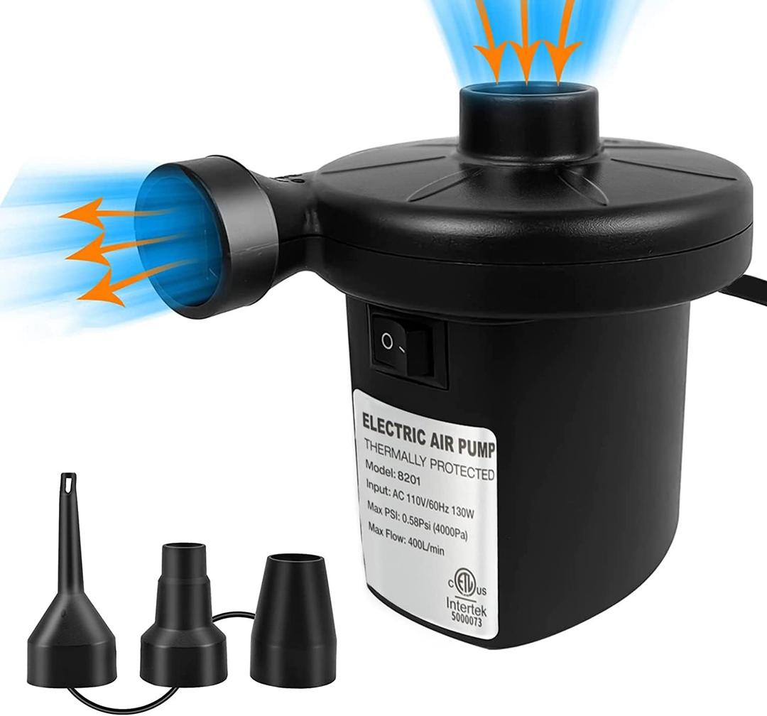 Electric Air Pump for Inflatables, Air Mattress Pump Inflator Deflator Pumps with 3 Nozzles Pool Air Pump for Float Inflatables(130W)