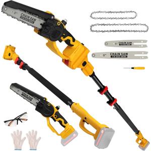 2-in-1 Cordless 8" Pole Saw & Mini Chainsaw Compatible with DeWALT 20V MAX Battery, Brushless 8 Inch & 6 Inch Telescoping Pole Chainsaw Combo Kit 15 Ft Max Reach for Tree Branches Pruning,(Tool Only)