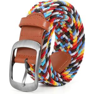 XZQTIVE Braided Belt Stretch Belt for Men and Women Multicolored Woven Golf Belt Elastic Jean Belts Fit Waist 33-37in