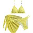 SOLY HUX Girl's Summer Swimsuit Set Floral Halter Triangle Bikini Set with Wrap Skirts Beachwear Pure Yellow 11Y