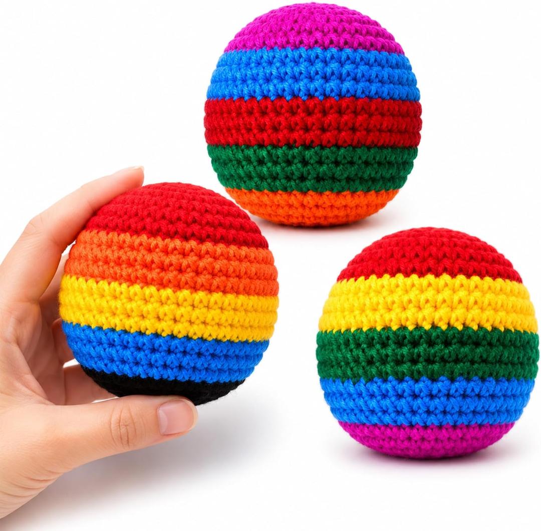 Qeeman Hand-Made Dirtbag Hacky Sacks Footbag, 2026 Upgraded Crochet Knitted, Multicolored Kick & Juggling Balls for Beginners and Adults