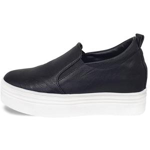 epdavin Women's Black Casual Leather Hidden Wedges Slip On Platform Sneakers Shoes, 7.5 M US