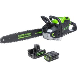 Greenworks 82V 20" Brushless (3.4 kW) Cordless Chainsaw (205 Cuts Per Charge), 4.0Ah Battery and Dual Port Rapid Charger (Great For Landscapers and Professionals)