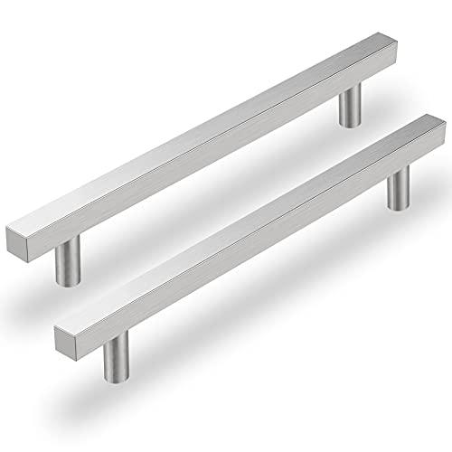 goldenwarm 25 Pack Brushed Nickel Cabinet Pulls Kitchen Cabinet Handles Modern Drawer Pulls Square T Bar Drawer Handles for Cupboard,5in Hole Centers