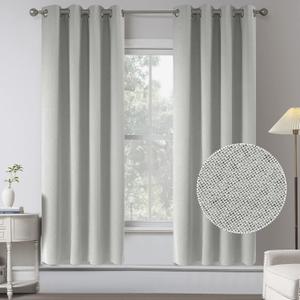 Off White Burlap Textured Linen 100% Blackout Curtains for Bedroom - 63 Inches Long Energy Saving Thermal Insulated Window Treatment Curtain Drapes for Living Room(2 Panels,W 52 x L 63 Inch)