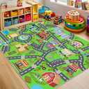 Kids Room Rug - Soft & Non-Slip 4x5 Ft Town Car Rugs City Map Play Mat, Childrens Road Carpet Washable Playmat for Classroom Nursery Bedroom Boys