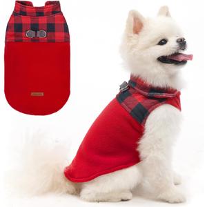 EXPAWLORER Fleece Dog Sweater - Classic Plaid Dog Jacket, Winter Coat Vest with 2 D-Rings for Leash, Pet Cold Weather Clothes, Sweatershirt for Boy or Girl