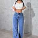 Women's High Waisted Straight Leg Jeans – Relaxed Fit Long Denim Pants for Casual Everyday Wear (Medium Blue,Large)
