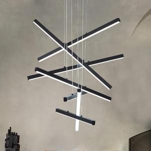 Black Modern Chandelier, LED Linear Pendant Light Fixture 7 Lights Daylight 6000k 23.62in Hanging Lighting for Kitchen Island Living Room Dining Room Staircase Office Adjustable Shape