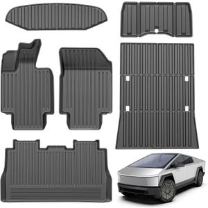 Floor Mats for Tesla Cybertruck- 2023 2024 2025 Custom Fit All Weather TPE Cargo Liner Cargo Trunk AccessoriesTesla Cybertruck Full Floor Mat Kit Set of 6