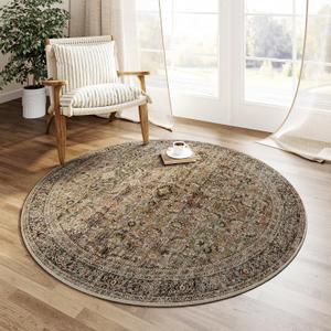 4x4 Washable Round Rug Brown Vintage Distressed Entryway Kitchen Non Slip Area Rug Living Room Bedroom Indoor Doormat Soft Accent Carpet for Entrance Dining Room Bathroom