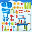 3-Tier Sand and Water Table for Kids, Summer Outdoor Beach Outside Backyard Activity Sensory Kids Sand and Water Table, Birthday Gifts for Toddler Boys Girls Ages 3 4 5 6 7 8