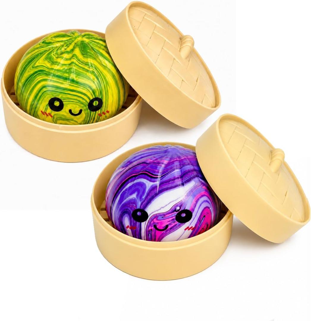 Green and Purple Dumpling Squishies New Mystery Squishies Dumpling with Box Stress Relief Balls Sensory Toys Desk Squeeze Toys Gift(2PCS)